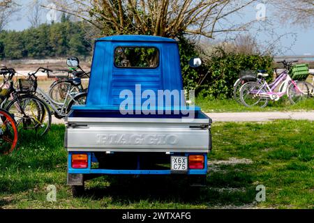 Die Insel Sant'Erasmo ist berühmt für den Anbau der San Erasmo Violet Artischocke. Fast alle Einwohner fahren mit dem Piaggio Ape Auto. Stockfoto