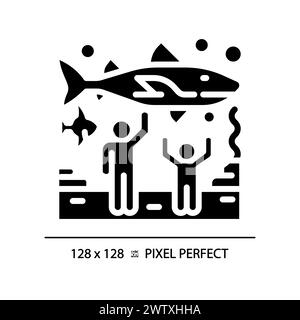Oceanarium Ausstellung Pixel perfekte schwarze Glyphe Symbol Stock Vektor