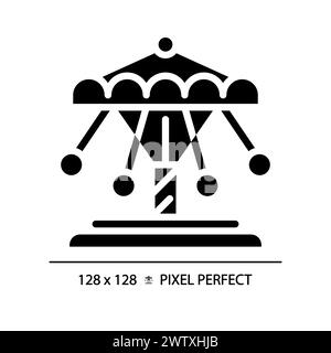 Schwingendes Kettenkarussell Pixel perfektes schwarzes Glyph-Symbol Stock Vektor