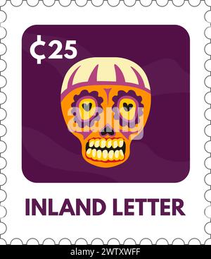 Festlicher Totenkopf Inland Briefstempel Stock Vektor