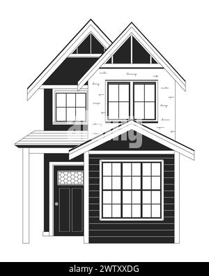Townhouse House schwarz-weiße 2D-Linien-Cartoon-Objekt Stock Vektor