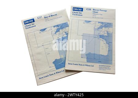 Imray-Karten für Segler - Bucht von Biskaya und Biskaya Passage Chart isoliert auf weißem Hintergrund - Seekarten, Seekarten, Navigationskarten Stockfoto