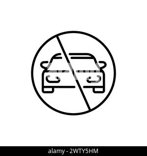 Kein Symbol für die Fahrzeuglinie auf weißem Hintergrund. Zeilensymbol „keine Fahrzeuge zulässig“ Stock Vektor