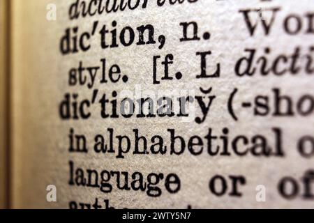 Word-Wörterbuch auf Wörterbuchseite, Makronaht Stockfoto