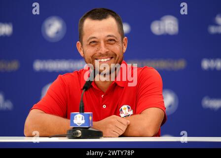 Aktenfoto vom 26.09.2023 von Xander Schauffele in den USA während einer Pressekonferenz. Olympiasieger Xander Schauffele glaubt, dass das Beste noch in seiner Karriere kommen wird, nachdem er den Titel der Players Championship knapp verpasst hat. Ausgabedatum: Mittwoch, 20. März 2024. Stockfoto