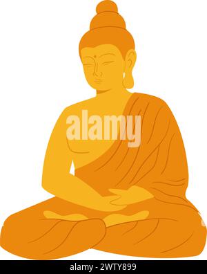 Goldene Buddha-Statue. Sitzende Mönchsskulptur im flachen Vektorstil Stock Vektor