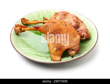 Gegrillte Hähnchenschenkel auf weißem Hintergrund Stockfoto