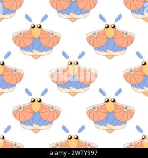 Nahtloses Muster, Ahornmotte, Schmetterling. Cartoon Baby. Auf weißem Hintergrund für Stoff, Geschenkpapier Stock Vektor