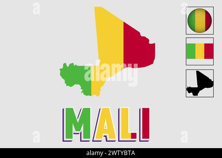 Mali-Flagge und Karte in einer Vektorgrafik Stock Vektor