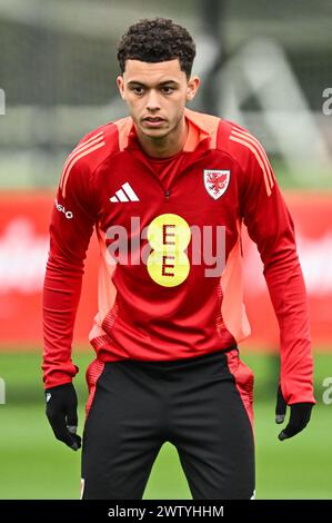 Brennan Johnson aus Wales während der offenen Schulung in Wales im Vale Resort Training Complex, Hensol, Vereinigtes Königreich. März 2024. (Foto: Craig Thomas/News Images) in, am 20.03.2024. (Foto: Craig Thomas/News Images/SIPA USA) Credit: SIPA USA/Alamy Live News Stockfoto
