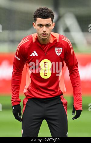 Brennan Johnson aus Wales während der offenen Schulung in Wales im Vale Resort Training Complex, Hensol, Vereinigtes Königreich. März 2024. (Foto: Craig Thomas/News Images) in, am 20.03.2024. (Foto: Craig Thomas/News Images/SIPA USA) Credit: SIPA USA/Alamy Live News Stockfoto