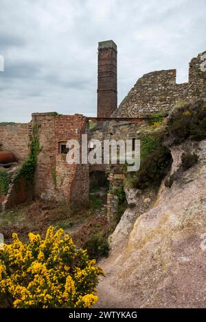 Überreste einer alten verlassenen Ziegelei in Porth Wen an der Nordküste von Anglesey, Nordwales. Stockfoto