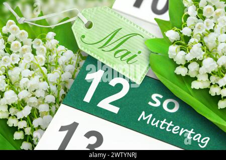 Deutscher Kalender 2024 Mai 12 Sonntag Muttertag und Blumen Stockfoto