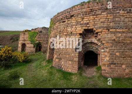 Überreste einer alten verlassenen Ziegelei in Porth Wen an der Nordküste von Anglesey, Nordwales. Stockfoto