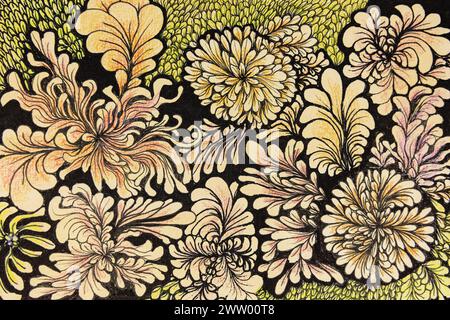 Floral Abstraktion handgezeichnet mit vielen kleinen Blättern auf dem Hintergrund. Die Dabbing-Technik in der Nähe der Kanten sorgt aufgrund des für einen weichen Fokus Stockfoto