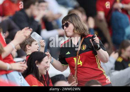 Tubize, Belgien. März 2024. Belgische Fans und Fans, die während des Fandays der belgischen Fußballnationalmannschaft Red Devils im Trainingszentrum des Königlichen Belgischen Fußballverbandes in Tubize am Mittwoch, den 20. März 2024, zu sehen waren. Rund 1500 Fans sind zum Proximus Basecamp eingeladen, um an einer Schulung teilzunehmen und an mehreren anderen Aktivitäten teilzunehmen. Am Samstag spielen die Red Devils ein Freundschaftsspiel gegen Irland, das Teil der Vorbereitungen für die Euro 2024 ist. BELGA FOTO BRUNO FAHY Credit: Belga News Agency/Alamy Live News Stockfoto