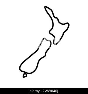 Vereinfachte Karte für das Land Neuseelands. Dicke schwarze Kontur. Einfaches Vektorsymbol Stock Vektor