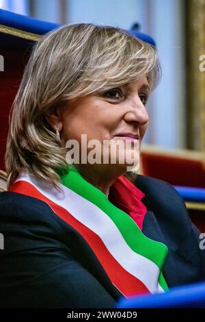 Torino, Italien. März 2024. Gianna Pentenero, Assessora al lavoro, durante la präsentazione della cerimonia di conferimento della cittadinanza onoraria. Torino, Italia - Cronaca - Mercoled&#xec; 20. März 2024 - ( Foto Elisa Marchina/LaPresse ) Gianna Pentenero, Arbeitsgutachterin, während der Verleihung der Ehrenbürgerschaft. Turin, Italien - Mittwoch, 20. März 2024 - Nachrichten - ( Foto Elisa Marchina/ Credit: LaPresse/Alamy Live News Stockfoto