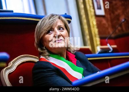 Torino, Italien. März 2024. Gianna Pentenero, Assessora al lavoro, durante la präsentazione della cerimonia di conferimento della cittadinanza onoraria. Torino, Italia - Cronaca - Mercoled&#xec; 20. März 2024 - ( Foto Elisa Marchina/LaPresse ) Gianna Pentenero, Arbeitsgutachterin, während der Verleihung der Ehrenbürgerschaft. Turin, Italien - Mittwoch, 20. März 2024 - Nachrichten - ( Foto Elisa Marchina/ Credit: LaPresse/Alamy Live News Stockfoto