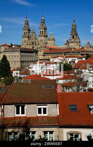 Blick auf die Kathedrale von Santiago de Compostela, A Coruña, Spanien Stockfoto