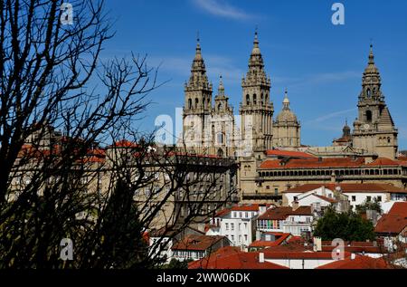 Blick auf die Kathedrale von Santiago de Compostela, A Coruña, Spanien Stockfoto