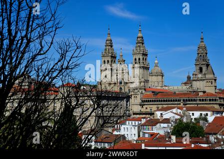 Blick auf die Kathedrale von Santiago de Compostela, A Coruña, Spanien Stockfoto