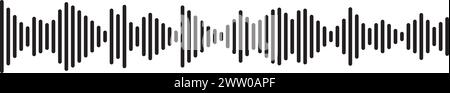 Nahtloses Klangwellenmuster. Audiowellenform für Radio, Podcast, Musikaufnahmen, Videos, soziale Medien. Schwarz auf transparentem Hintergrund. Stock Vektor