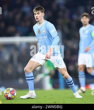 Jacob Wright von Manchester City beim Achtelfinale der UEFA Champions League zwischen Manchester City und dem FC Kopenhagen am 6. März 2024 im Etihad Stadium in Manchester, England. (Foto: Daniel Chesterton/phcimages.com) Stockfoto