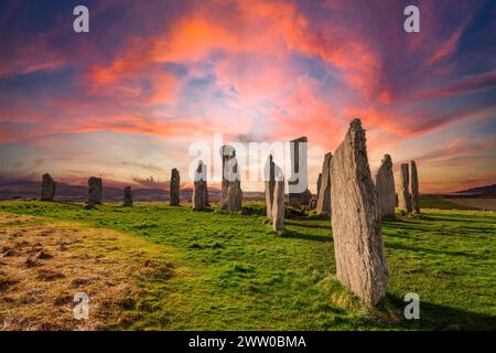 Callanish Standing Stones oder der Callanish Stone Circle. Die neolithischen Callanish Stones auf der Isle of Lewis, Äußere Hebriden, Schottland, Großbritannien Stockfoto