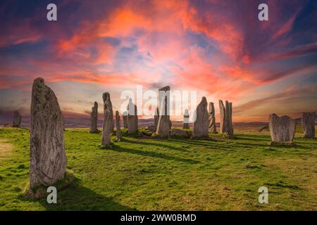 Callanish Standing Stones oder der Callanish Stone Circle. Die neolithischen Callanish Stones auf der Isle of Lewis, Äußere Hebriden, Schottland, Großbritannien Stockfoto