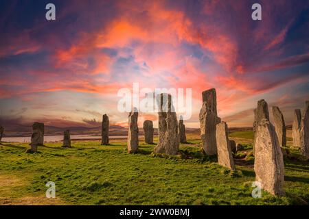 Callanish Standing Stones oder der Callanish Stone Circle. Die neolithischen Callanish Stones auf der Isle of Lewis, Äußere Hebriden, Schottland, Großbritannien Stockfoto