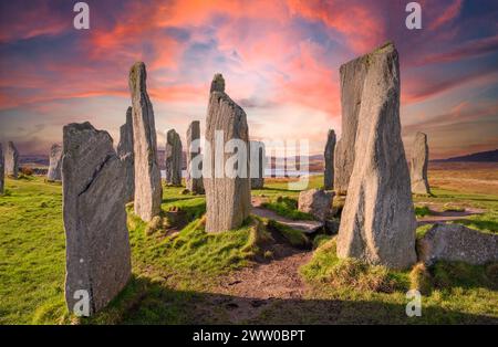 Callanish Standing Stones oder der Callanish Stone Circle. Die neolithischen Callanish Stones auf der Isle of Lewis, Äußere Hebriden, Schottland, Großbritannien Stockfoto