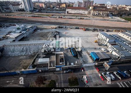 Mailand, Italien. März 2024. Scalo di Porta Romana Cantiere Villaggio OlimpicoMilano, Italia - Cronaca Mercoledì, Marzo 20, 2024. (Foto di Marco Ottico/Lapresse) Porta Romana Hafen Olympisches Dorf Baustelle Mailand, Italien - Nachrichten Mittwoch, 20. März 2024. (Foto: Marco Ottico/Lapresse) Credit: LaPresse/Alamy Live News Stockfoto