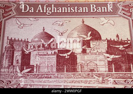 Moschee Mazar-i-Sharif auf afghanischer Banknote Stockfoto