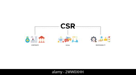 CSR Banner Websymbolvektor-Illustration für Unternehmen und Unternehmen, soziale Verantwortung des Unternehmens und Zurückgeben Stock Vektor