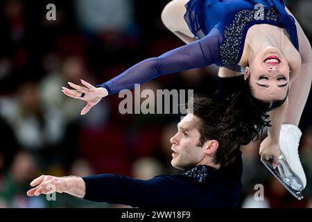 Lia PEREIRA & Trennt MICHAUD (CAN), während des Pairs Short Program, bei den ISU Eiskunstlauf-Weltmeisterschaften 2024, im Centre Bell, am 20. März 2024 in Montreal, Kanada. Quelle: Raniero Corbelletti/AFLO/Alamy Live News Stockfoto