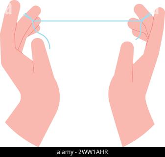 Zahnseide in menschlichen Händen. Farbsymbol für Mundhygiene Stock Vektor