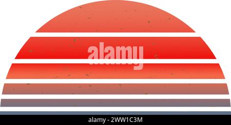 Sunset Retro-Logo. Farbenfrohe Ikone mit gestreiftem Himmel Stock Vektor