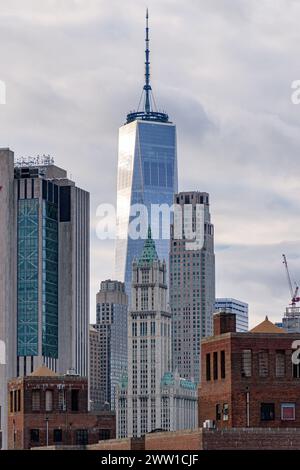 Nahaufnahme von Wolkenkratzern in Lower Manhattan, New York Stockfoto