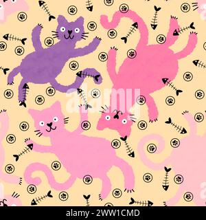 Halloween Tiere nahtlose Aquarellmalerei Katzenmuster zum Einpacken von Papier und Stoffen und Kinderkleidung Druck und Accessoires und Herbst Textilien und Stockfoto