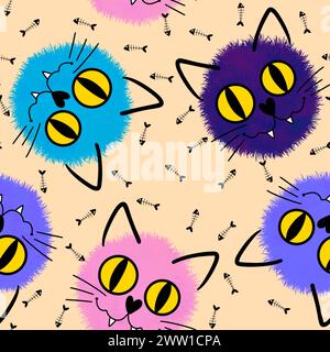 Halloween Tiere nahtlose Aquarellmalerei Katzenmuster zum Einpacken von Papier und Stoffen und Kinderkleidung Druck und Accessoires und Herbst Textilien und Stockfoto