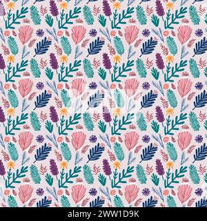 Blumenmuster mit Blättern. Blumensträuße Blumenkompositionen. Blumenmuster. Stock Vektor