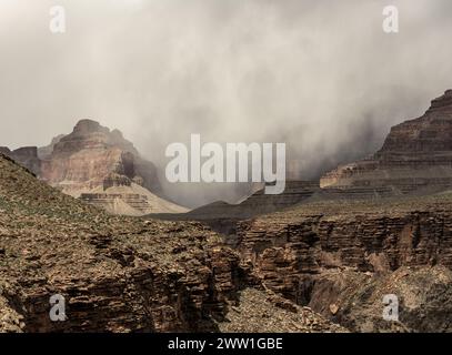 Snow Storm bricht im Frühjahr über den Rand über die Tapeats Formationen im Grand Canyon Stockfoto