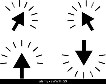 Durch Klicken auf das Cursorsymbol, Pfeil der Computerschaltfläche, Vektorgrafik. Stock Vektor