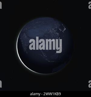 Stadtlichter Asiens und Australiens. Globale Kartenansicht Stockfoto