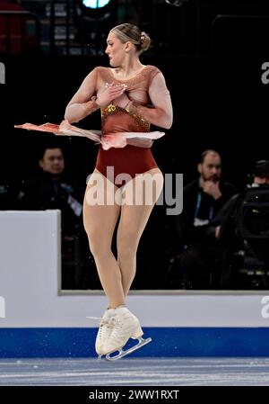 Montreal, Kanada. März 2024. Vanesa Selmekova aus der Slowakei tritt am 20. März 2024 im Bell Centre in Montreal, Kanada, an der Internationalen Eiskunstlauf-Weltmeisterschaft der International Skating Union (ISU) Teil. Quelle: Andrew Soong/Xinhua/Alamy Live News Stockfoto