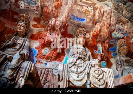 Dazu Rock Carvings sind Klippenschnitzereien aus der späten Tang- und frühen Song-Dynastie mit buddhistischen Themen. Stockfoto