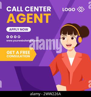 Call Center Agent Social Media Illustration Flat Cartoon Hand Gezeichnete Vorlagen Hintergrund Stock Vektor