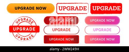 Upgrade kreisförmiger Rechteckstempel und Knopfzeichen für Update-System-Technologie Internet Stock Vektor