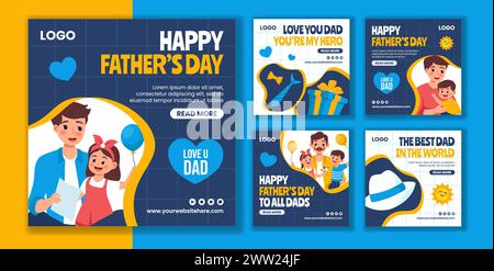 Vatertag Social Media Post Flat Cartoon Hand Gezeichnete Vorlagen Hintergrund Illustration Stock Vektor